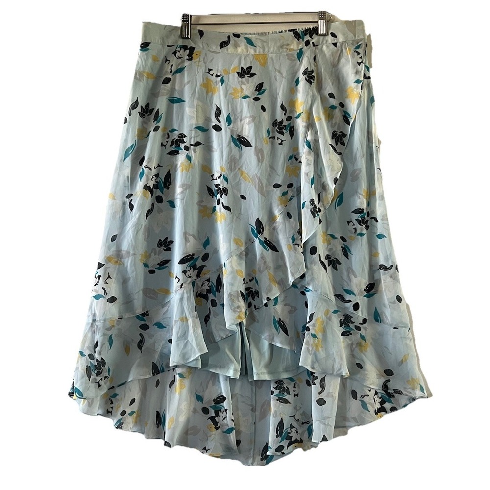 Lane Bryant Women's Skirt Size 14/16 Floral A-Line Faux-Wrap Hi Low Blue Lined